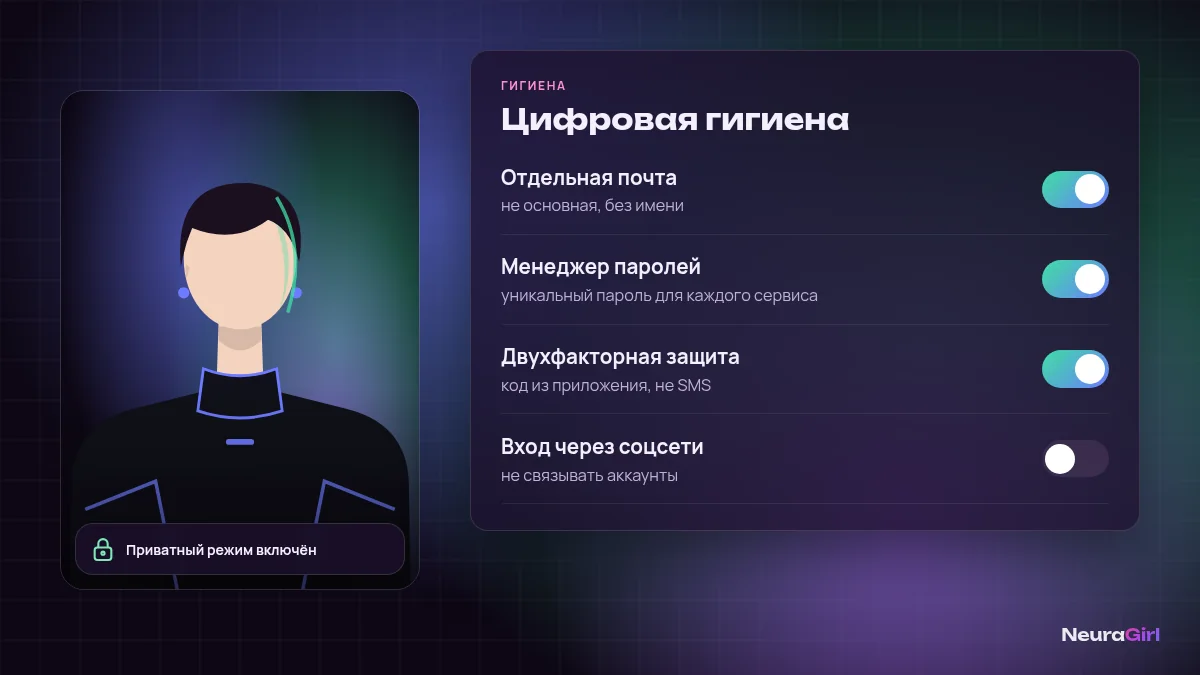 Цифровая гигиена: отдельная почта, менеджер паролей, двухфакторная защита