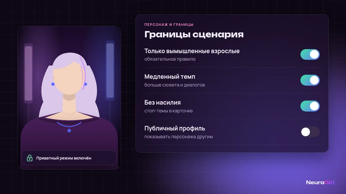 Настройки границ в ИИ-чате: темп, запретные темы, память