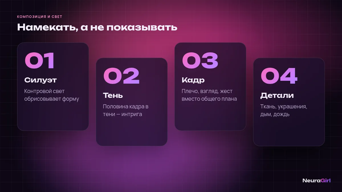 Схема: как намекать, а не показывать — силуэт, тень, кадрирование и детали