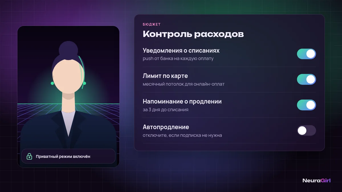 Контроль расходов на подписки: настройки автопродления, уведомлений и лимита по карте