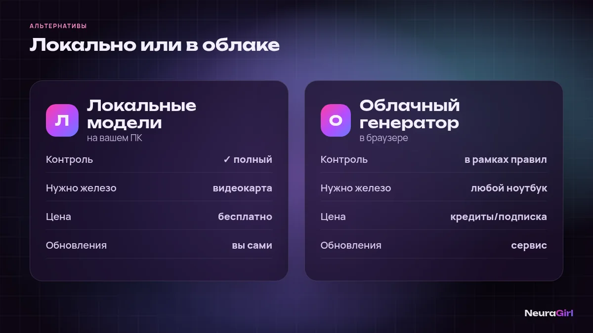 Сравнение локальных моделей и облачных генераторов