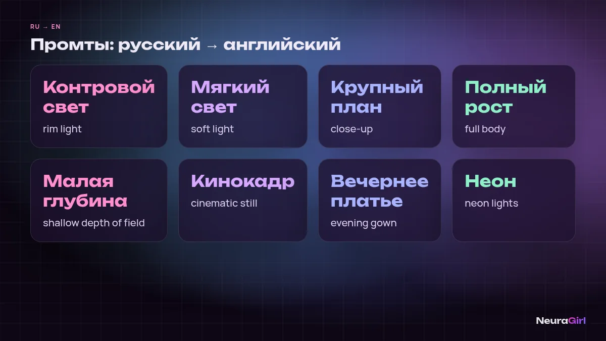 Словарь терминов для промтов: русский и английский варианты